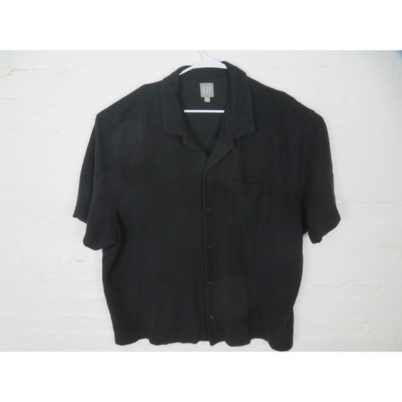 GAP Other - Gap Shirt Mens 3XL Black Textured Modal Camp Collar Short Sleeve Button Up Knit